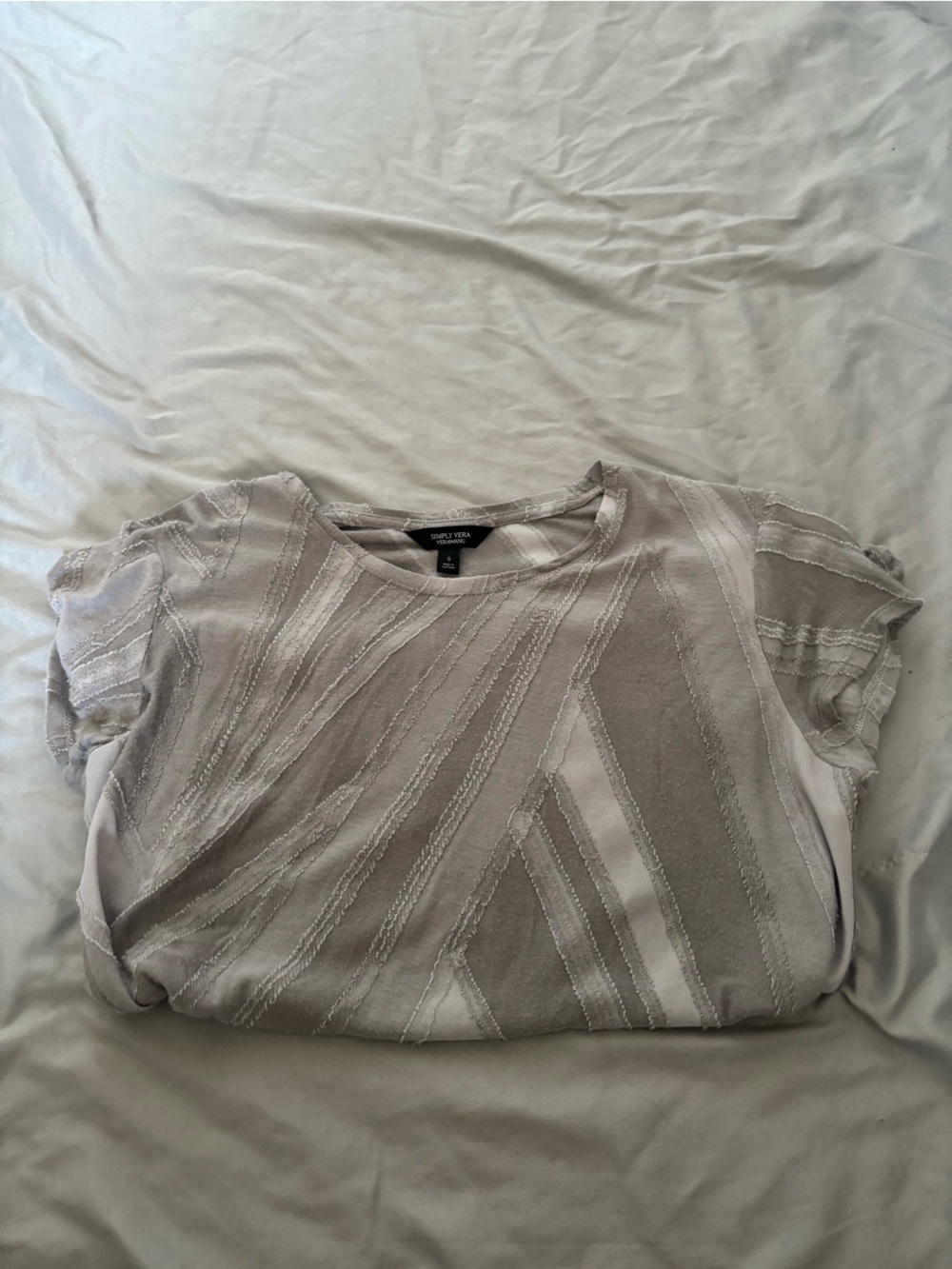 Vera Wang Light Taupe Textured Short Sleeve Top